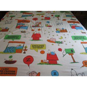 Snoop;y Peanuts Twin Flat Top Sheet Sleeping Talk Bubbles Damage Vintage Utica